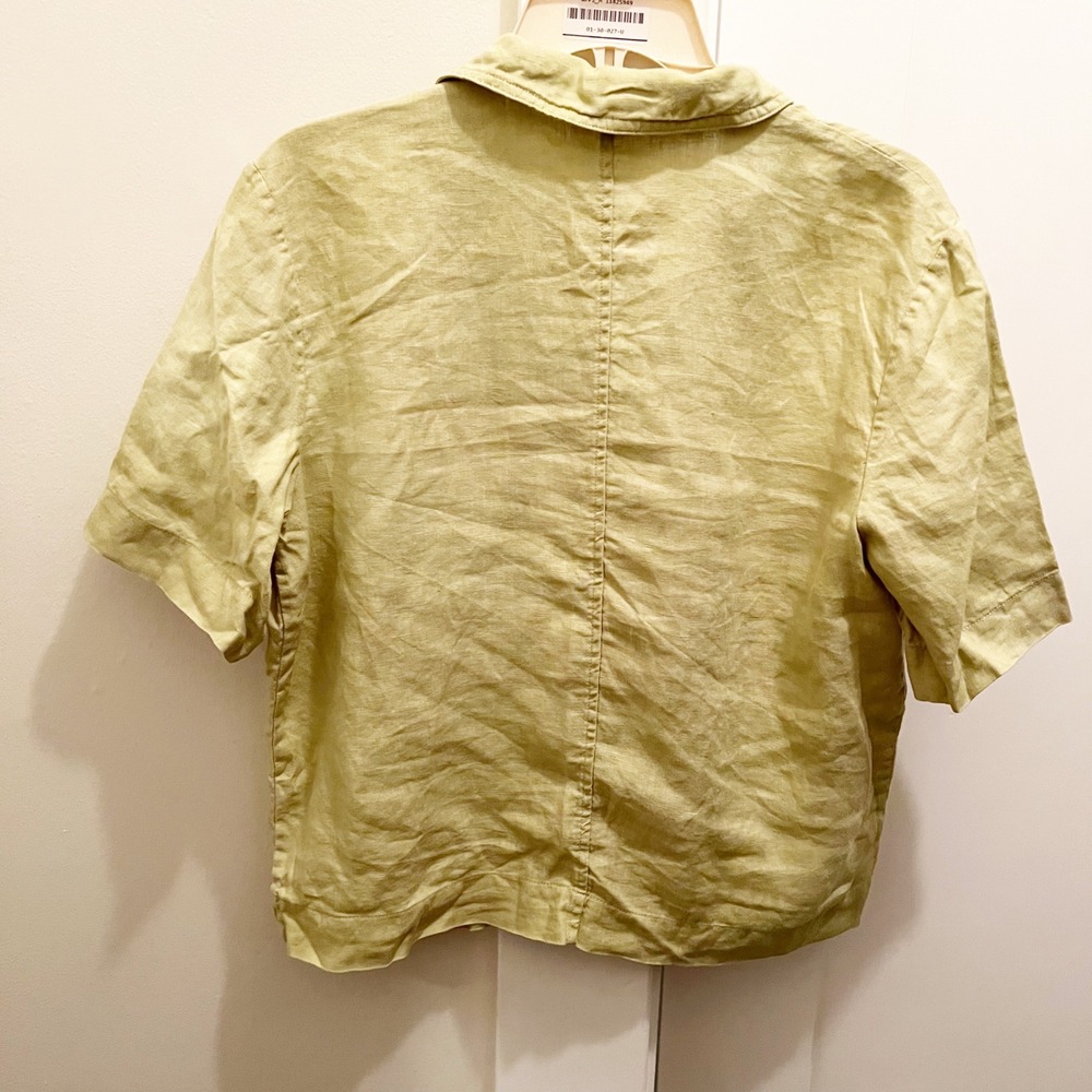 Everlane Linen Workwear Top Small  Green‎ Short Sleeves Boxy Button Front - Picture 3 of 8